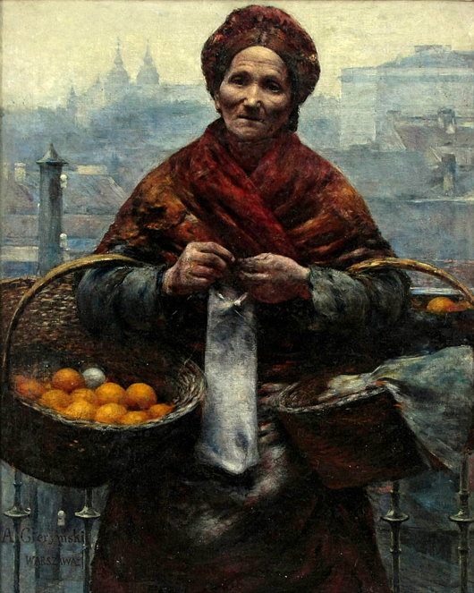 Aleksander Gierymski painted ‘Jewish Woman Selling Oranges’  around 1880-1881. It was plundered from the National Museum in Warsaw during World War II. Image courtesy of Wikimedia Commons.