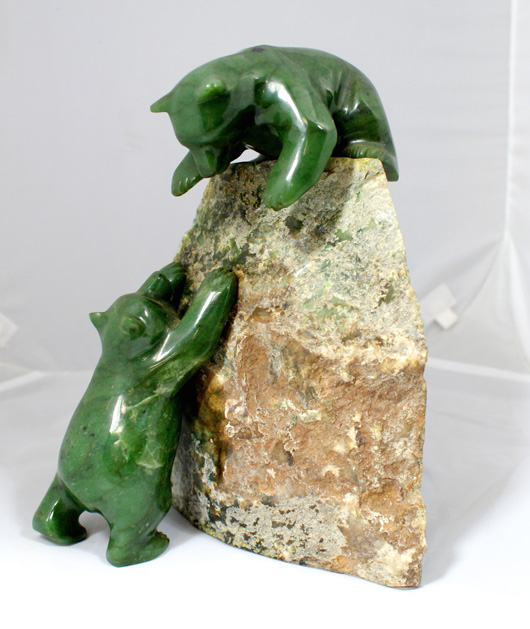Lyle Sopel jade Playful Bears sculpture. Image courtesy of William H. Bunch.