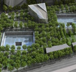 An artist's rendition of Reflecting Absence, the above ground part of the under construction National September 11 Memorial & Museum. Fair use of image whose copyright belongs to Squared Design Lab.