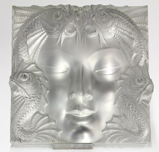 This lovely plaque by Lalique titled ‘The Mask’ will be offered at Clars on Sunday, Aug. 7. Image courtesy of Clars Auction Gallery.