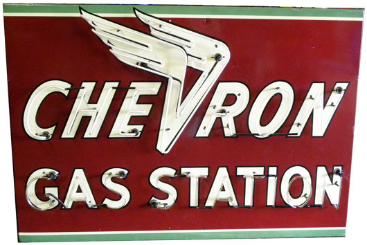 Neon and porcelain Chevron sign in excellent condition, estimate: $2,500-$5,000. Image courtesy of Showtime Auctions.