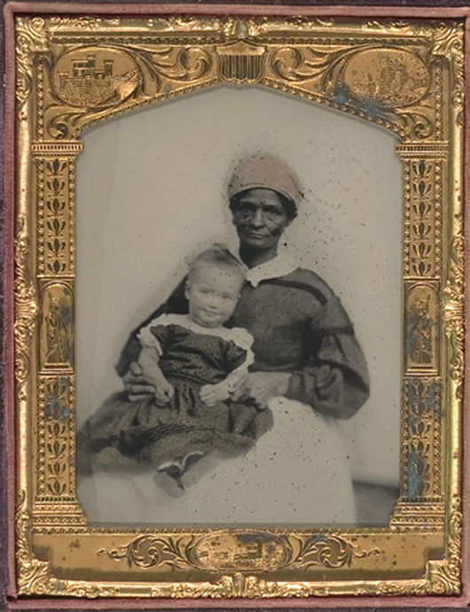 Eighteenth-century photographs, ephemera and personal written recollections of African Americans are invaluable windows to America's past. An example is this fine half-plate ambrotype of an African-American nanny, likely a slave, and her charge. Found in Virginia. Sold in Cowan's Nov. 18, 2005 auction for $3,120. Image courtesy of LiveAuctioneers.com archive and Cowan's.