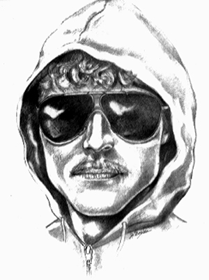 Forensic sketch of the Unabomber, commissioned by the FBI, drawn by Jeanne Boylan. Released by the FBI in 1987.
