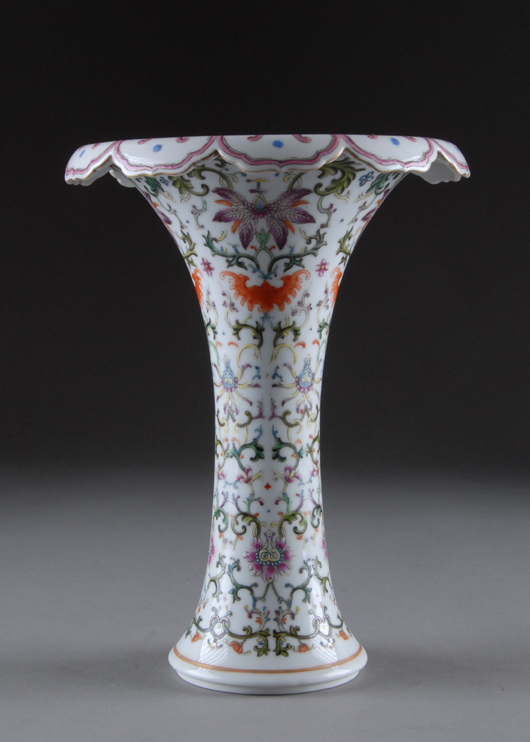 Antique Chinese Famille Rose trumpet-form vase, $500-$700. Langley Scott image.