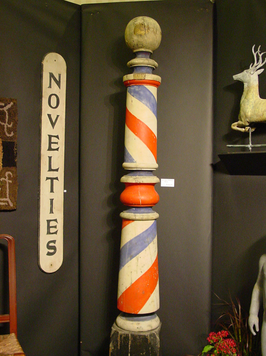 Antique barber pole offered at NHADA Show. Archival photo copyright Catherine Saunders-Watson.
