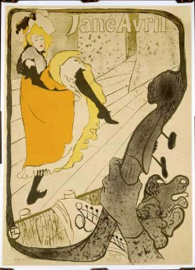 Henri de Toulouse-Lautrec (1864-1901), Jane Avril at the Jardin de Paris, 1893. Colour lithograph. Museum of Modern Art (MoMA), New York. Part of the exhibition 'Toulouse-Lautrec and Jane Avril: Beyond the Moulin Rouge' which is attracting unprecedented numbers of visitors to London's Courtauld Galleries. 
