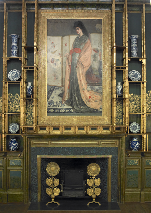 Room installation. Harmony in Blue and Gold: The Peacock Room. James McNeill Whistler (American, 1834-1903). 1876-1877 oil paint and gold leaf on canvas, leather, and wood. Gift of Charles Lang Freer. Image courtesy of the Smithsonian Institution.