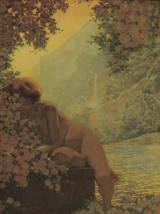 Masfield Parrish, 'Summer,' initialed 'M P' and inscribed 'Maxfield Parrish./Windsor: Vermont.' in the artist's hand on the backing. Estimate: $40,000-$60,000. Image courtesy of Skinner Inc.