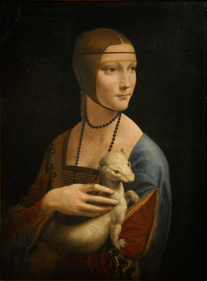 Leonardo da Vinci (Italian, 1452-1519), Lady with an Ermine, circa 1490, oil and tempera on panel, Collection of the National Museum in Krakow, Poland.