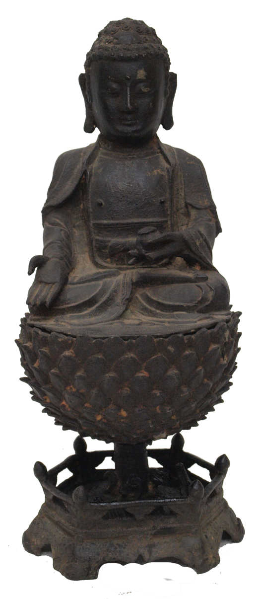 Chinese bronze Buddha, Ming Dynasty. Bidding opens at $400. Image courtesy of Austin Auction Gallery.