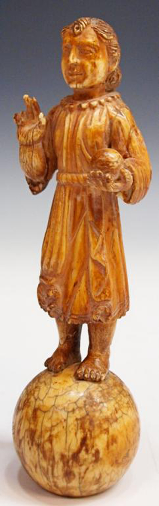 Seventeenth-century Indo-Portuquese ivory Christ Child (estimate $1,200-$1,500). Image courtesy of Austin Auction Gallery.
