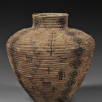 Apache pictorial coiled basketry olla, circa 1900, est. $3,000-$5,000. Image courtesy of Skinner Inc.