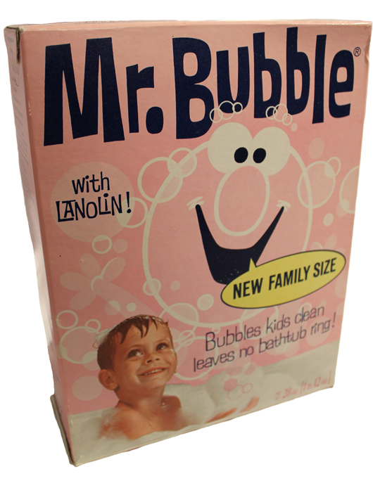 Mr. Bubble bubble bath was originally produced as a powder and sold in a box like this. Over time the iconic bubble bath was converted into a liquid formula. Image courtesy of the Village Co.