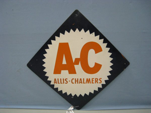 A metal one-sided sign advertised Allis-Chalmers' machinery. Image courtesy of LiveAuctioneers Archive and Dennis Polk & Associates.