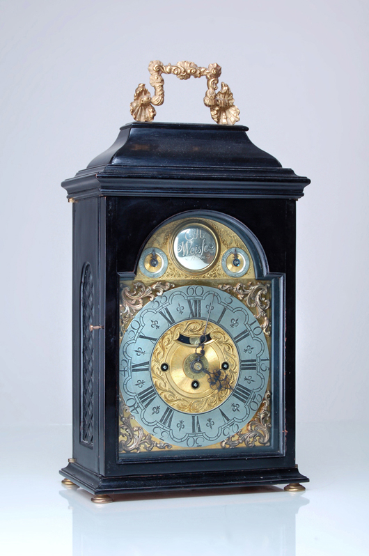 Rare bracket clock, Carl Heinrich Weisse, Dresden, around 1760. Image courtesy of Schmidt Fine Art Auctions Dresden.