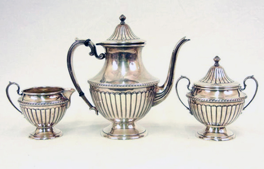 Sterling silver coffee service from the living estate of Newtown Borough’s former mayor Glenn Hains and his wife Barbara. Stephenson’s Auctioneers image.