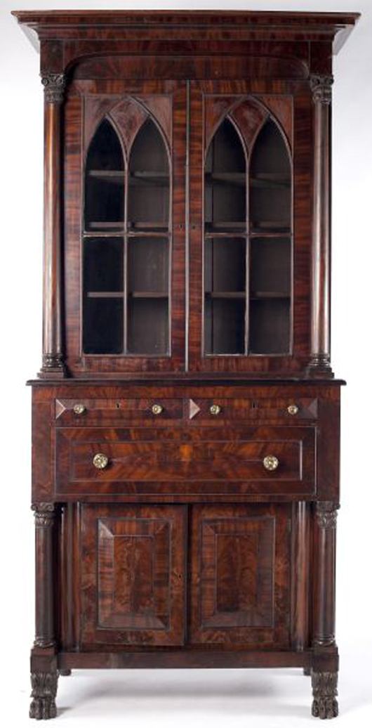 American Classical secretary bookcase, circa 1820-1840. Estimate: $4,000-$6,000. Image courtesy of Leland Little.