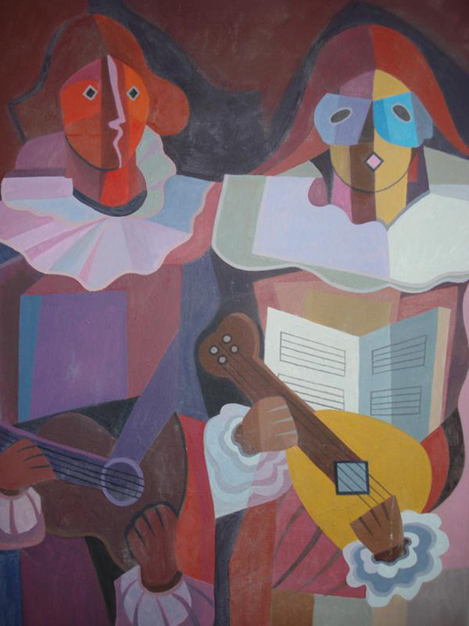 Cubist presentation of musicians as harlequins by Argentine painter Emilio Pettoruti: $3,186. Image courtesy of Elite Decorative Arts.