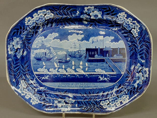 Landing of Lafayette platter by Clews. Estimate: $1,000-$1,500. Image courtesy of Wiederseim Associates Inc.