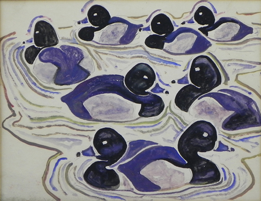 Twentieth century watercolor by Walter Inglis Anderson, titled ‘Lesser Scaups.’ Estimate: $12,000-$20,000). Image courtesy of Crescent City Auction Gallery.