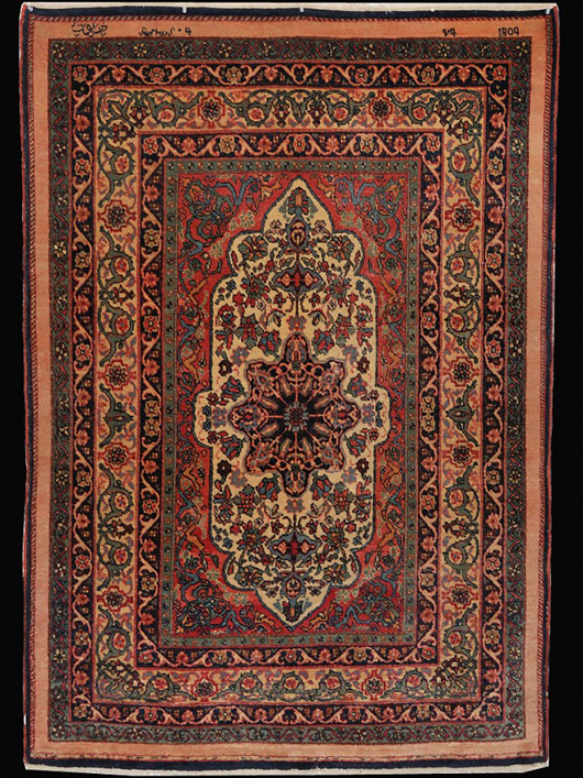 Antique Persian rug. Estimate: $2,250-$2,500. Image courtesy of Morton Kuehnert Auctioneers & Appraisers.