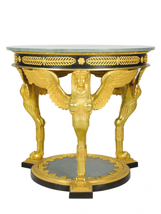 Empire-style center table, France. Estimate: $7,000-$10,000. Image courtesy of Morton Kuehnert Auctioneers & Appraisers.
