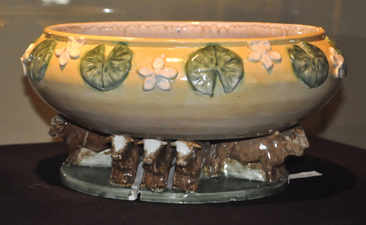 One of the most unusual exhibits in the current museum display of Stephen’s work is this majolica-like basin with relief decoration supported by 12 oxen. Image courtesy of Memphis Brooks Museum of Art