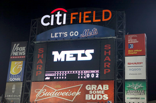 'Lets Go METS' on the JumboTron in Star Wars font. Image courtesy of Tiffany Mamone, Auction Central News.