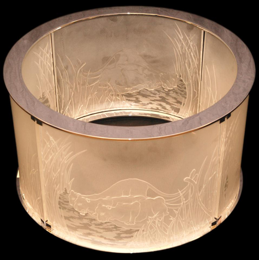 Stunning French crystal ‘Three Lionesses’ table design by Marie C. Lalique (est. $8,000-$12,000). Image courtesy of Elite Decorative Arts.