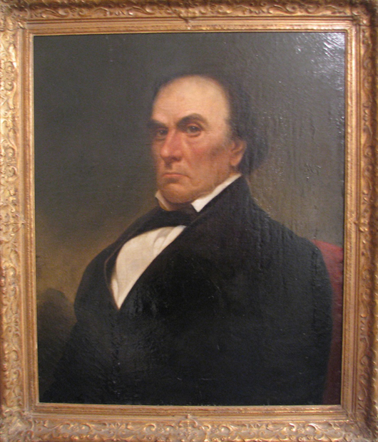 Oil-on-canvas portrait of statesman Daniel Webster attributed to Chester Harding (American, 1792-1866), 30 in. by 25 in. William H. Bunch Auctions image.