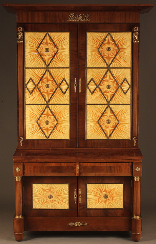 An elaborate American Classical period secretary-bookcase, probably Maryland, est. $4,000-6,000. Image courtesy Case Antiques Auction.