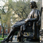 Statue of John Harvard by Daniel Chester French, in Harvard Yard, Harvard University. Image courtesy of Wikimedia Commons.
