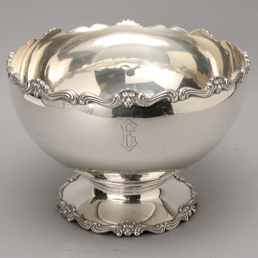 Shreve & Co. sterling punch bowl. Estimate: $2,500-$3,000. Image courtesy of Michaan’s Auctions.