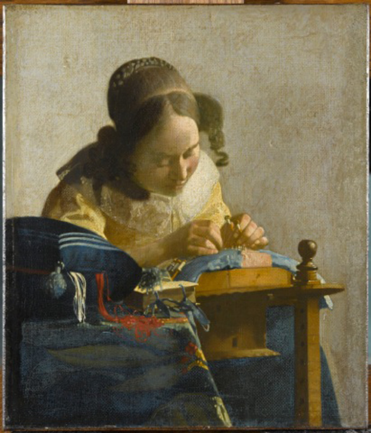 Johannes Vermeer (1632-1675), 'The Lacemaker' (circa 1669-70). Oil on canvas, Musée du Louvre, Paris. © Réunion des Musées Nationaux/ Gérard Blot.