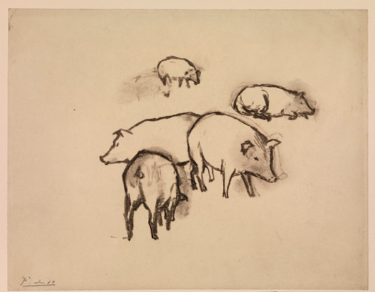 Pablo Picasso (1881-1973), 'Pigs,' circa 1906, charcoal on paper. On show at 'The Spanish Line' exhibition at the Courtauld Gallery from Oct. 13. © The Courtauld Gallery, London\Succession Picasso\DACS 2003.