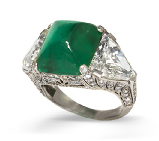 A platinum, emerald and diamond ring sold for $24,400. Image courtesy of Leslie Hindman Auctioneers.