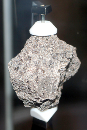 A lunar sample brought back by Apollo 17, which is on display at the Virginia Air and Space Museum. This work is licensed under the Creative Commons Attribution-ShareAlike 3.0 License.