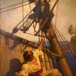 ‘One more step, Mr. Hands, and I'll blow your brains out!’ Illustration by N.C. Wyeth for the 1911 edition of Robert Louis Stevenson's 'Treasure Island.' Image from the New Britain Museum of American Art, courtesy of Wikimedia Commons.