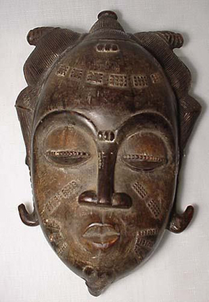 An example of a wooden Baoule mask. Image courtesy of LiveAuctioneers Archive and Malter Galleries Inc.