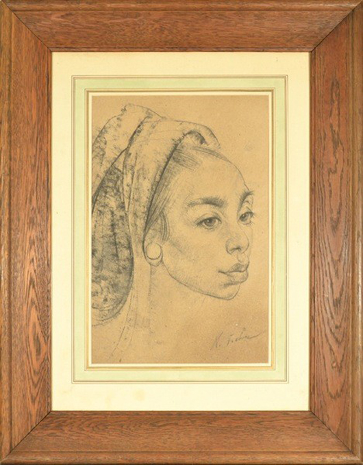 Nicolai Fechin (Russian/American 1881-1955),  ‘Head of a Woman,’ charcoal, 15 x 10 inches, signed lower right. Estimate: $5,000-$7,500. Image courtesy of Trinity International Auctions.
