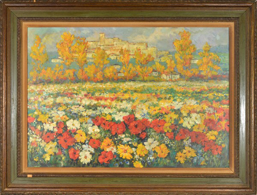 Michele Cascella, (Italian 1892-1989), ‘Field of Flowers,’ oil on canvas, 27 x 39 inches, signed lower left. Estimate: $10,000-$15,000. Image courtesy of Trinity International Auctions.
