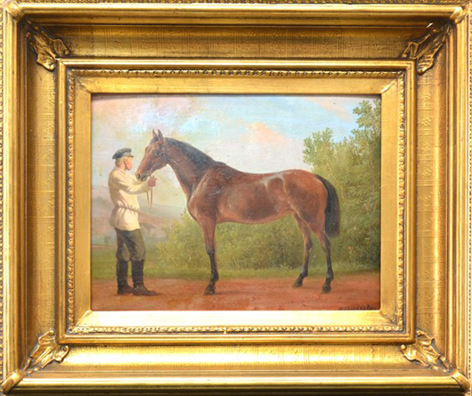 Nicolai Equorovich Sverchko (Russian 1817-1898), ‘Horse,’ oil on board, 13 x 10 inches, signed lower right. Estimate: Image courtesy of Trinity International Auctions. $4,000-$6,000. Image courtesy of Trinity International Auctions.