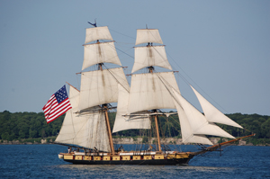 The Brig Niagara, owned by the Pennsylvania Historical and Museum Commission, shown here in full sail off South Bass Island, Ohio on Lake Erie. Photo taken June 26, 2009 by Lance Woodworth, licensed under the Creative Commons Attribution 2.0 Generic license.
