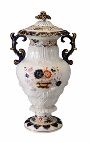 This 19th-century ironstone jar once held live leeches. It has hand-painted flowers, gilt and other decorations. The lid is pierced to let air into the jar. The pottery of John and George Alcock of Staffordshire, England, made the jar. Brunk's Auctions in Asheville, N.C., estimated its value at $300 to $600.