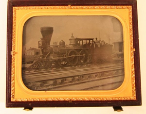 This ambrotype depicts a Civil War-era train at the William Mason train works in Taunton, Mass. Image courtesy of LiveAuctioneers.com archive and Royka's auction house, Lunenberg, Mass.