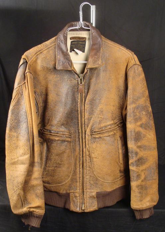 World War II G2 AAF bomber flight jacket with U.S. Navy, Bureau of Aeronautics interior tag, est. $600-$920. Universal Live image. 