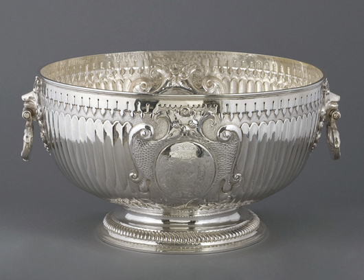 William III sterling silver punchbowl, London. 1701, 49 ounces. Image courtesy of Auction Gallery of the Palm Beaches.