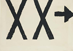 Jannis Kounellis, Untitled, ink on paper, signed and dated 1961, to be auctioned Oct. 13, 2011 by Phillips de Pury. Estimate £35,000 - £45,000 ($54,000-$70,000). Image courtesy of LiveAuctioneers.com and Phillips de Pury