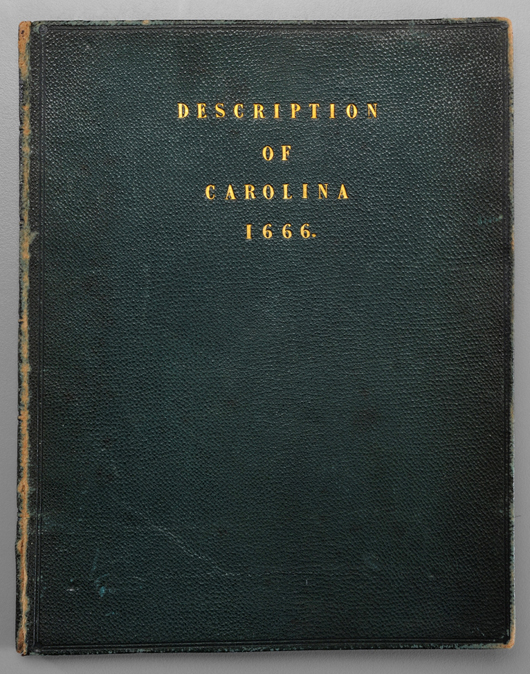 This important and rare pamphlet from 1666 includes the first written map of the Carolinas and is the first document to mention Cape Feare (later Fear). From the Orton Plantation collection, it was the sale’s second highest lot at $114,000. Image courtesy of Brunk Auctions.