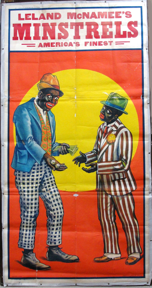 6-ft.-long Leland McNamee’s Minstrels poster, bright and colorful. John W. Coker Auctions image.   